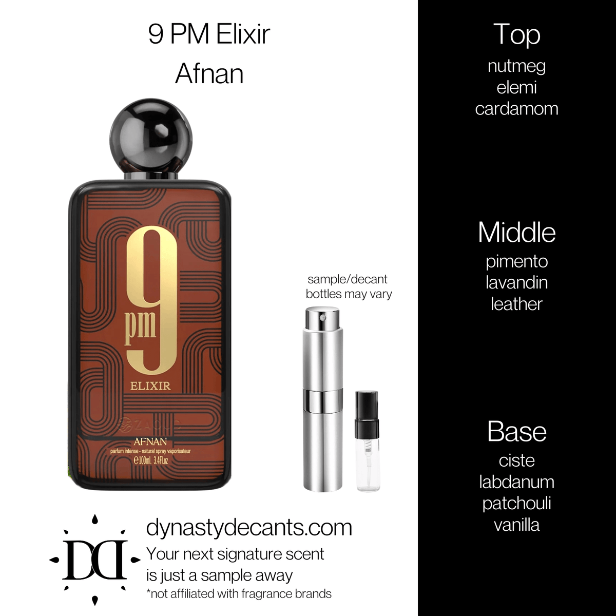 Fragrance sample bottle for 9PM Elixir by Afnan