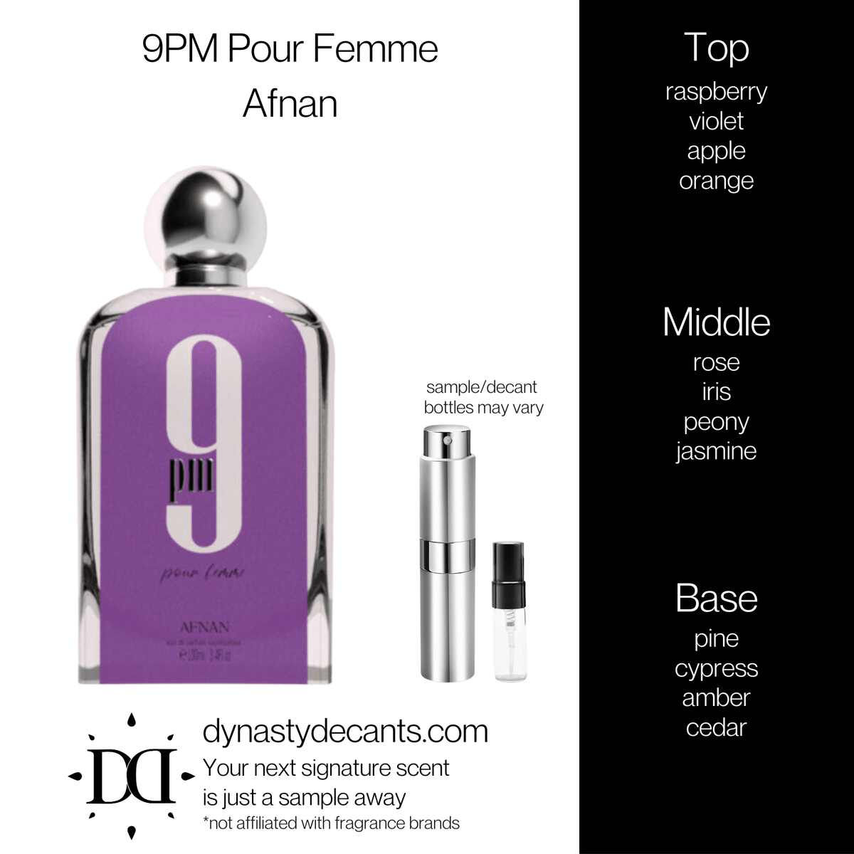 Fragrance sample bottle for 9PM pour Femme by Afnan