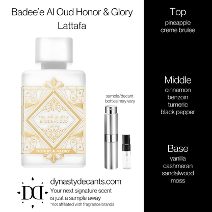 Bade'e Al Oud Honor & Glory by Lattafa | Fragrance Sample | Decant