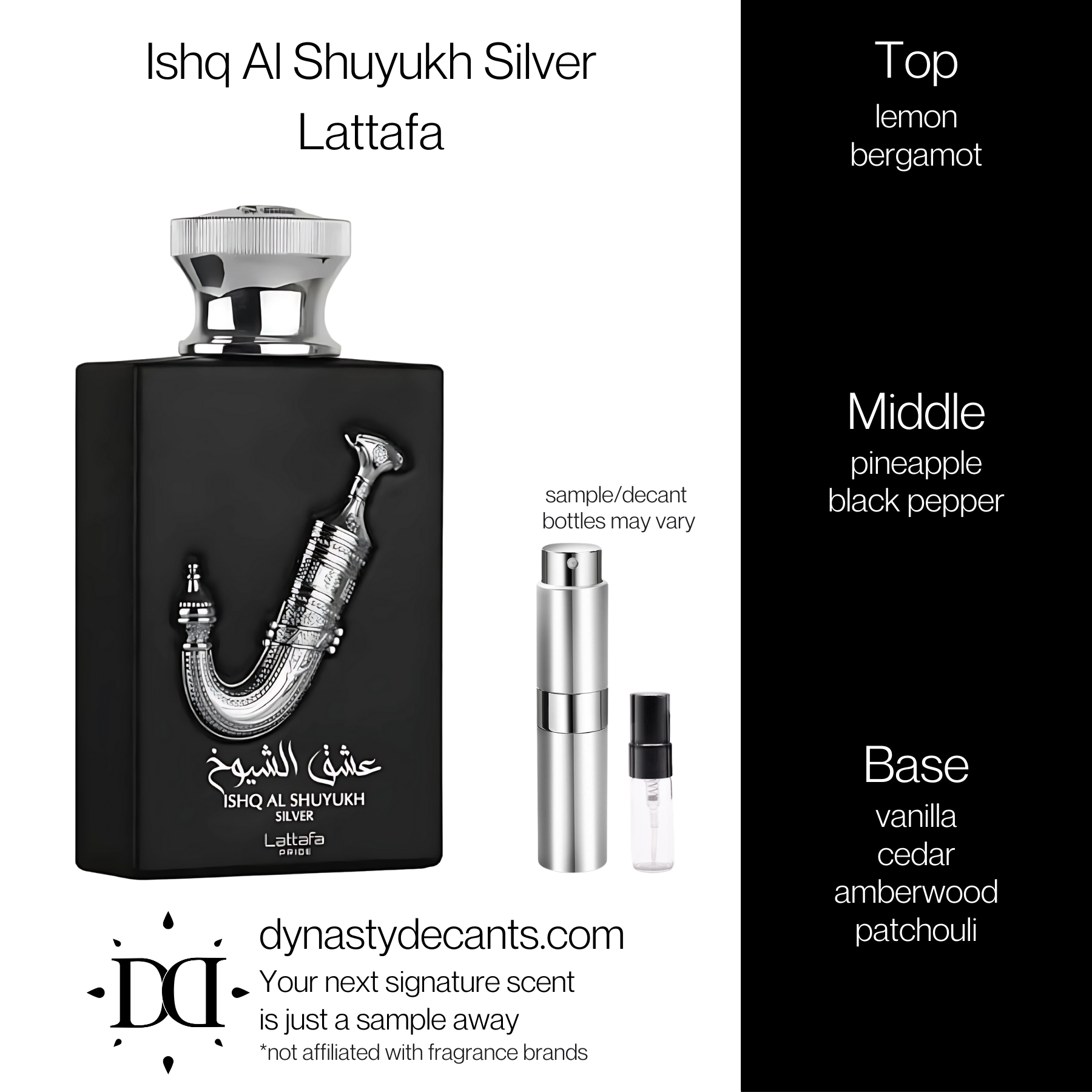 Ishq Al Shuyukh Silver by Lattafa | Fragrance Sample | Decant
