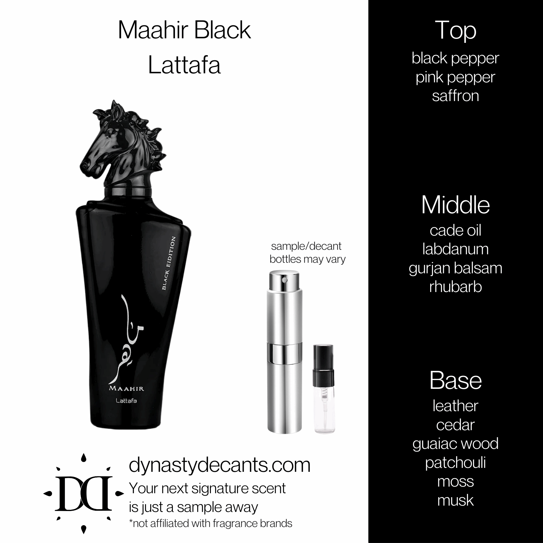 Maahir Black by Lattafa | Fragrance Sample | Decant