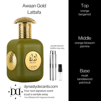 Awaan Gold by Lattafa | Fragrance Sample | Decant