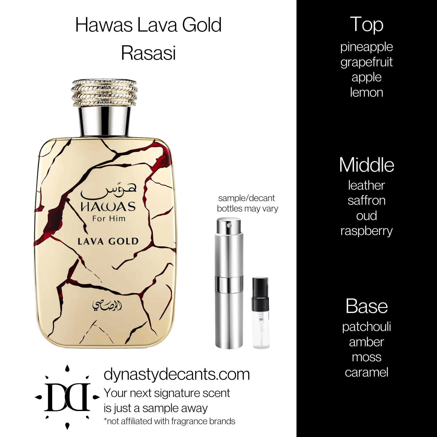 Hawas Lava Gold by Rasasi | Fragrance Sample | Decant