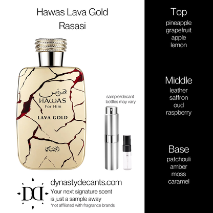Hawas Lava Gold by Rasasi | Fragrance Sample | Decant