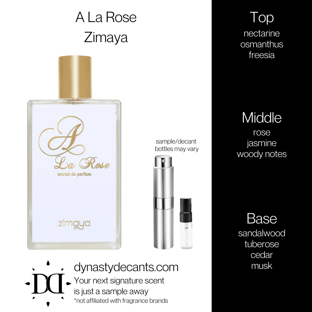 Fragrance sample bottle for A La Rose by Zimaya