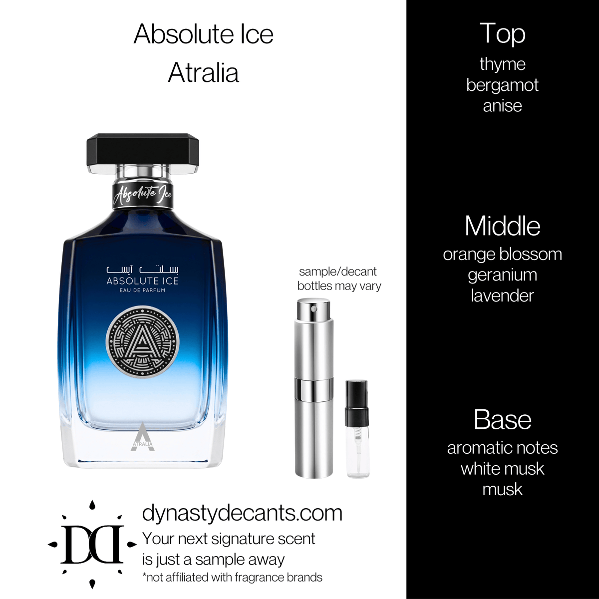 Fragrance sample bottle for Absolute Ice by Atralia
