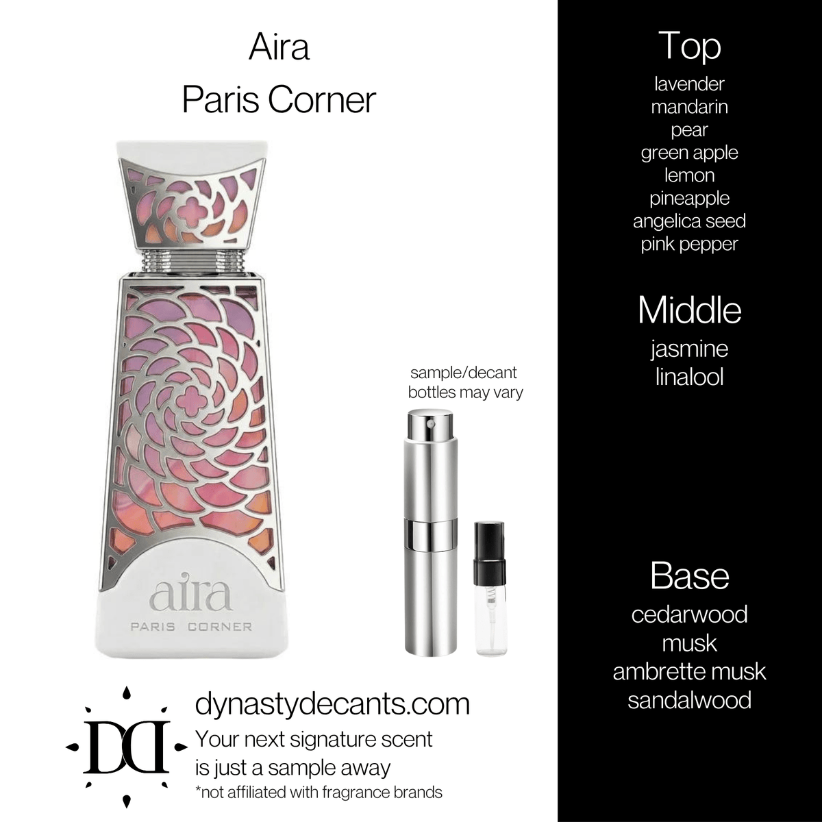 Fragrance sample bottle for Aira by Paris Corner