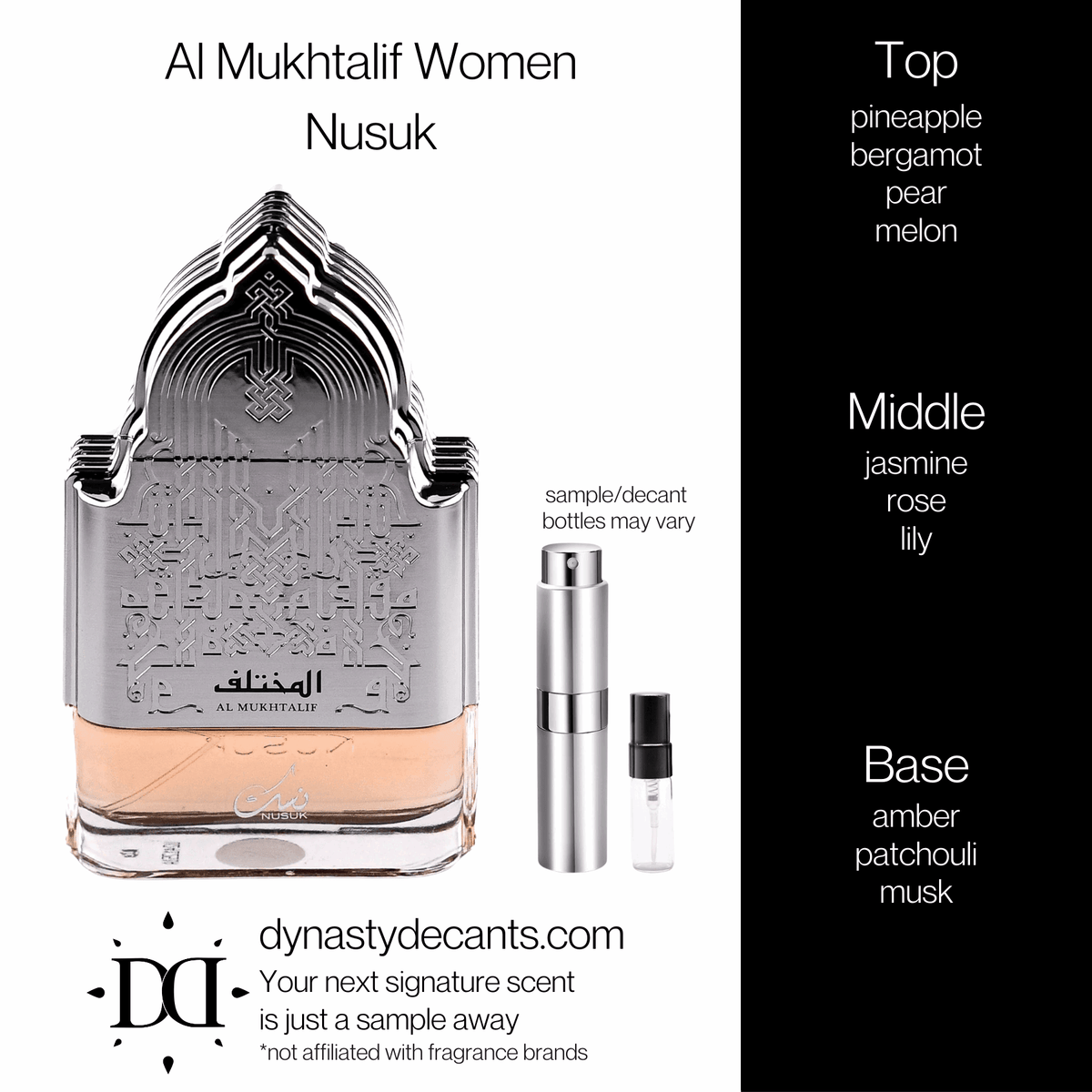 Fragrance sample bottle for Al Mukhtalif Women by Nusuk
