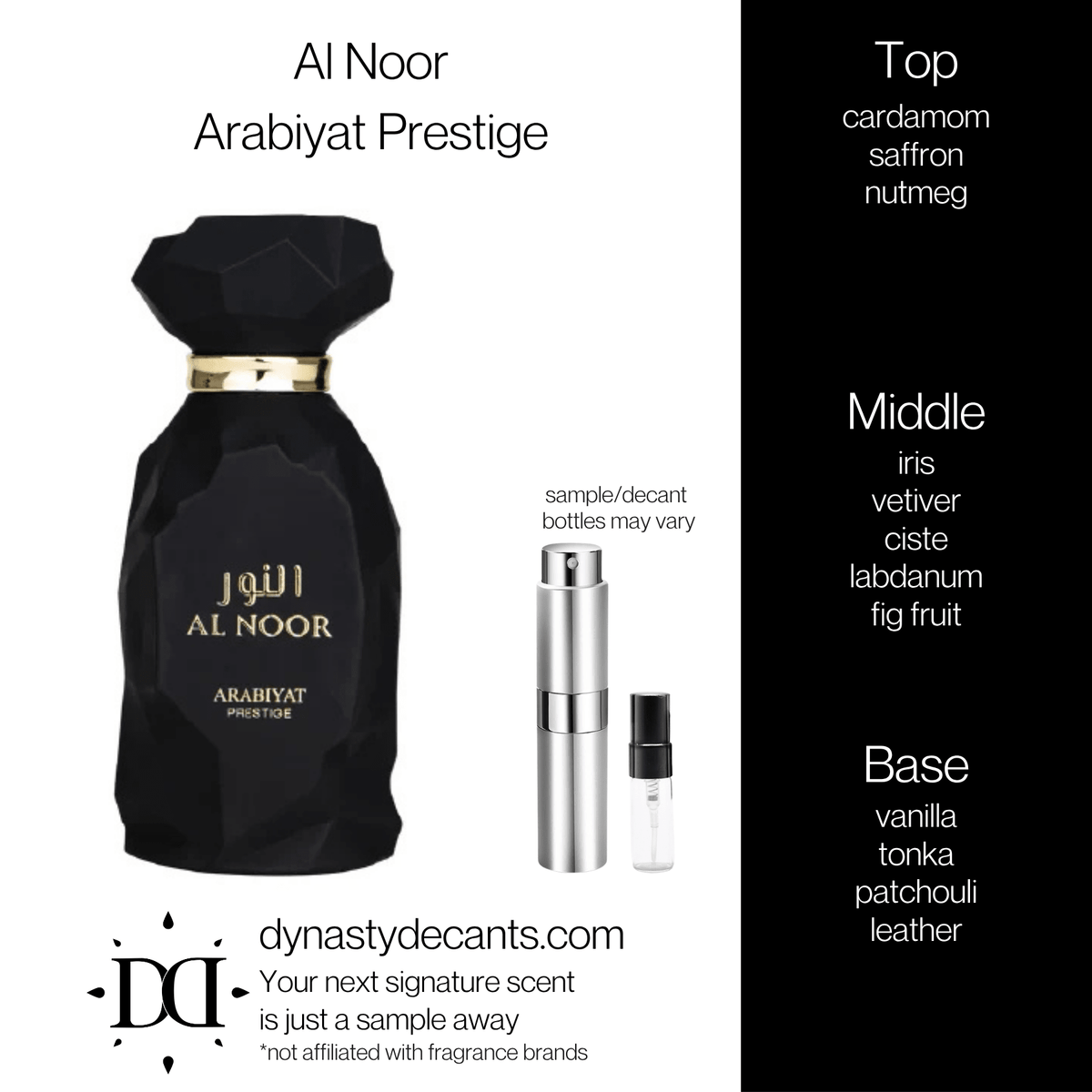 Fragrance sample bottle for Al Noor by Arabiyat Prestige