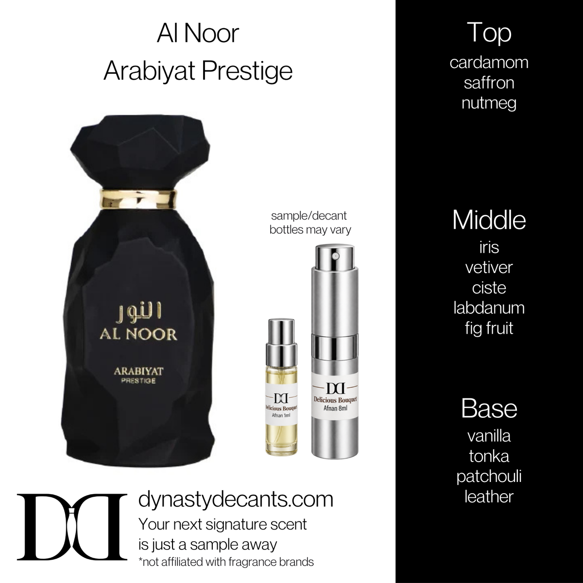 Fragrance sample bottle for Al Noor by Arabiyat Prestige