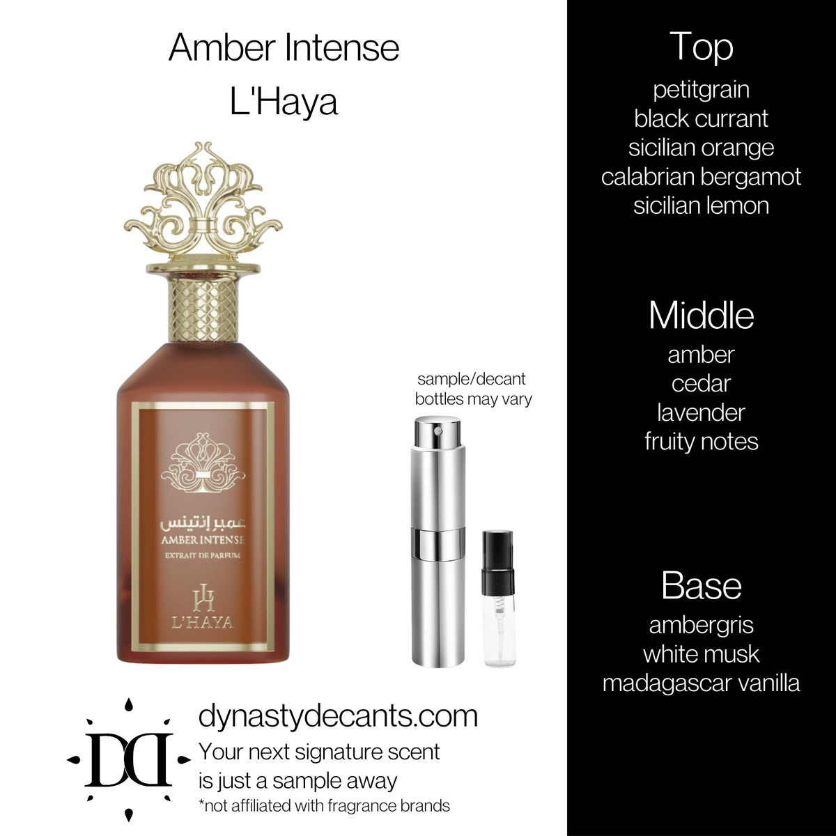 Fragrance sample bottle for Amber Intense by L'Haya