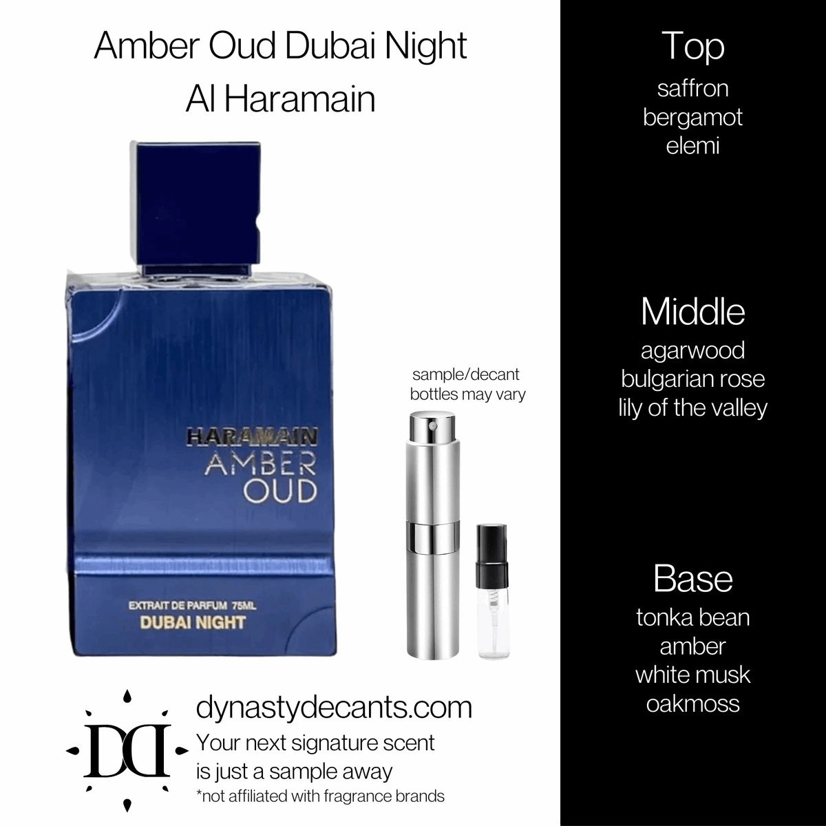 Fragrance sample bottle for Amber Oud Dubai Night by Al Haramain