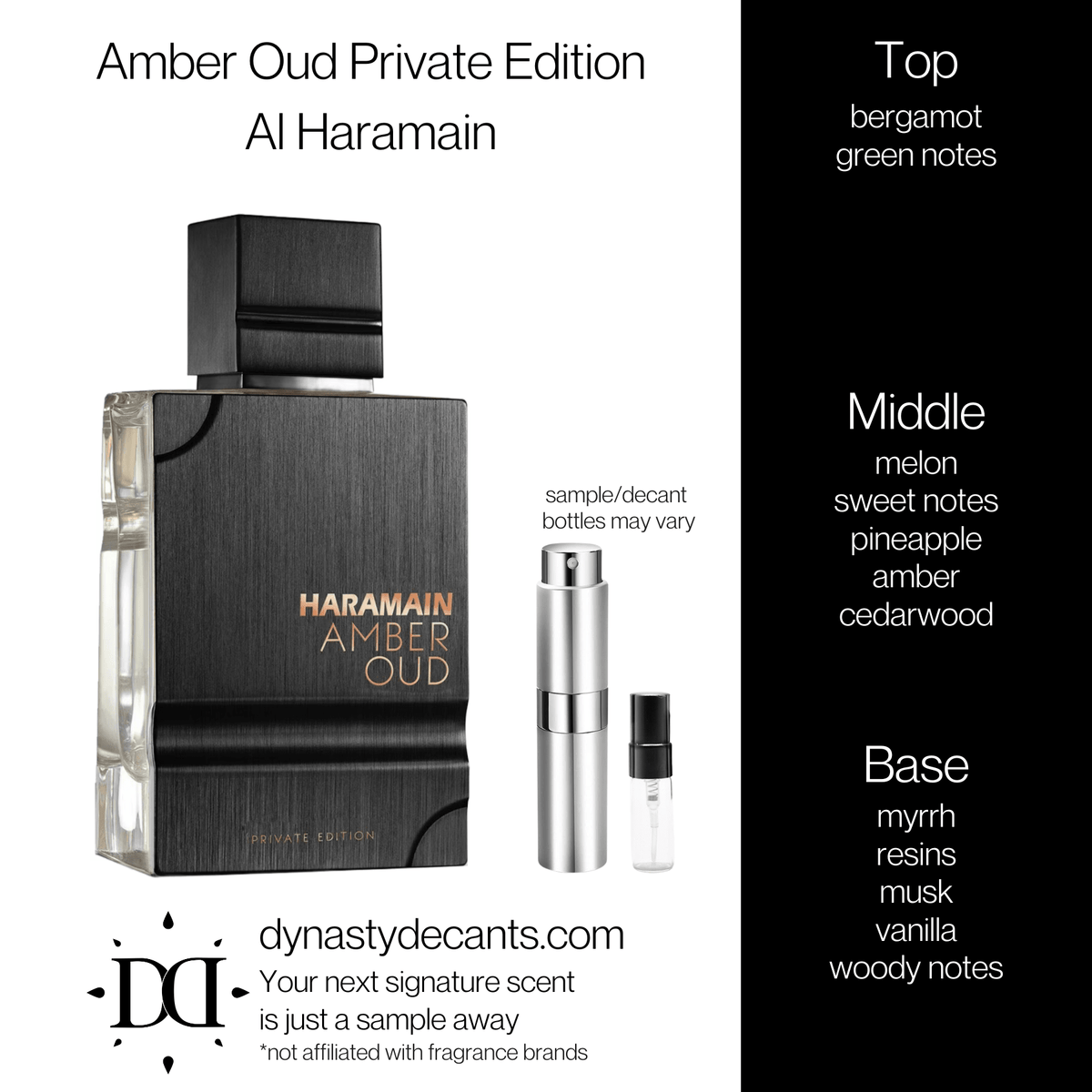 Fragrance sample bottle for Amber Oud Private Edition by Al Haramain