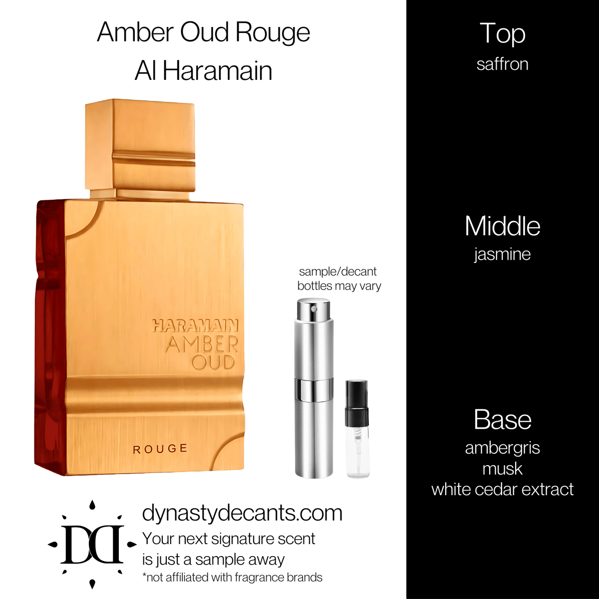 Fragrance sample bottle for Amber Oud Rouge by Al Haramain