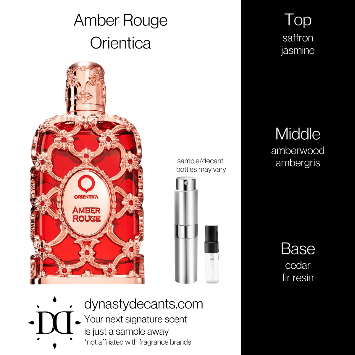 Fragrance sample bottle for Amber Rouge by Orientica