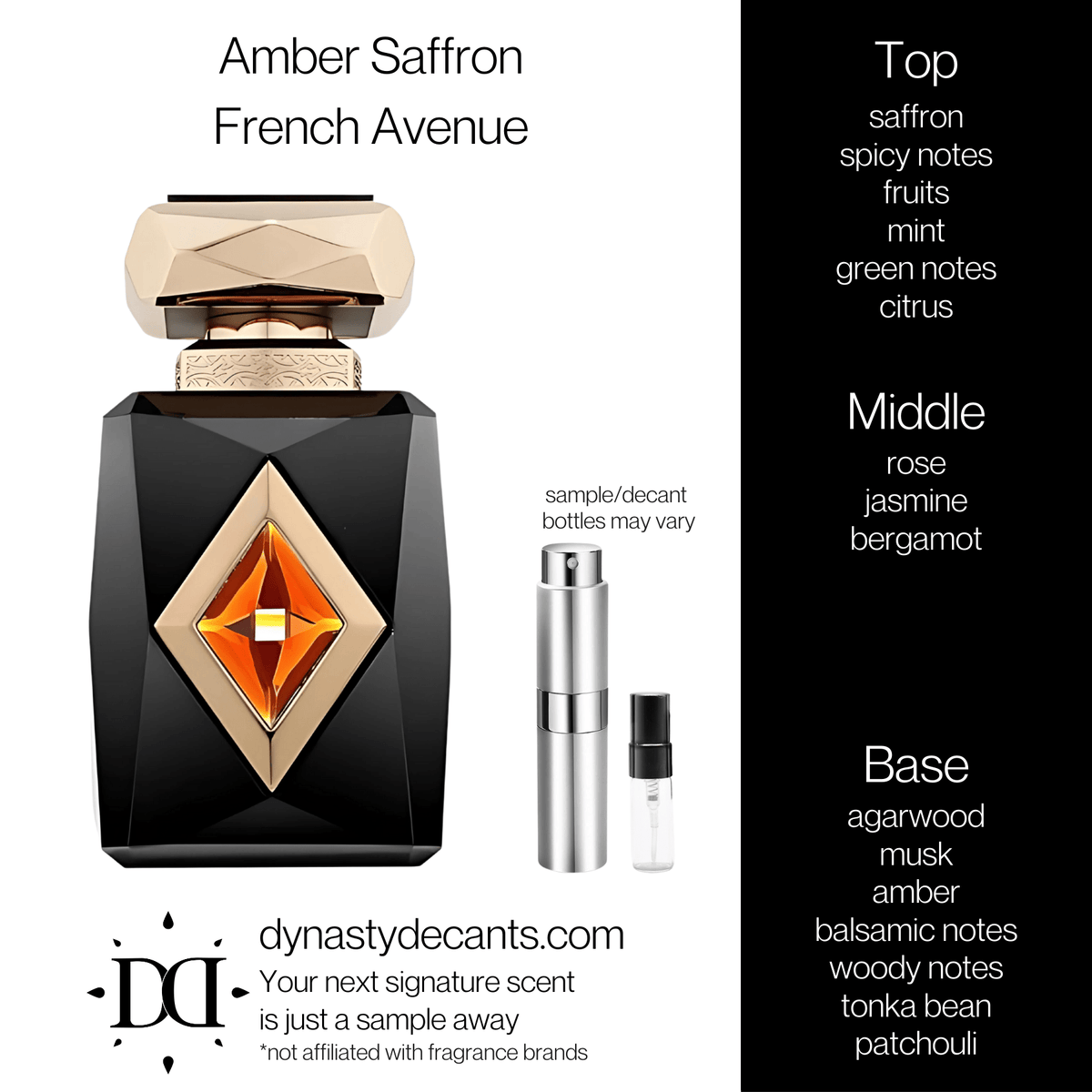 Fragrance sample bottle for Amber Saffron by French Avenue