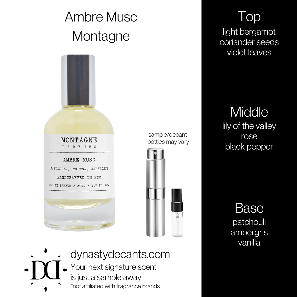 Fragrance sample bottle for Ambre Musc by Montagne
