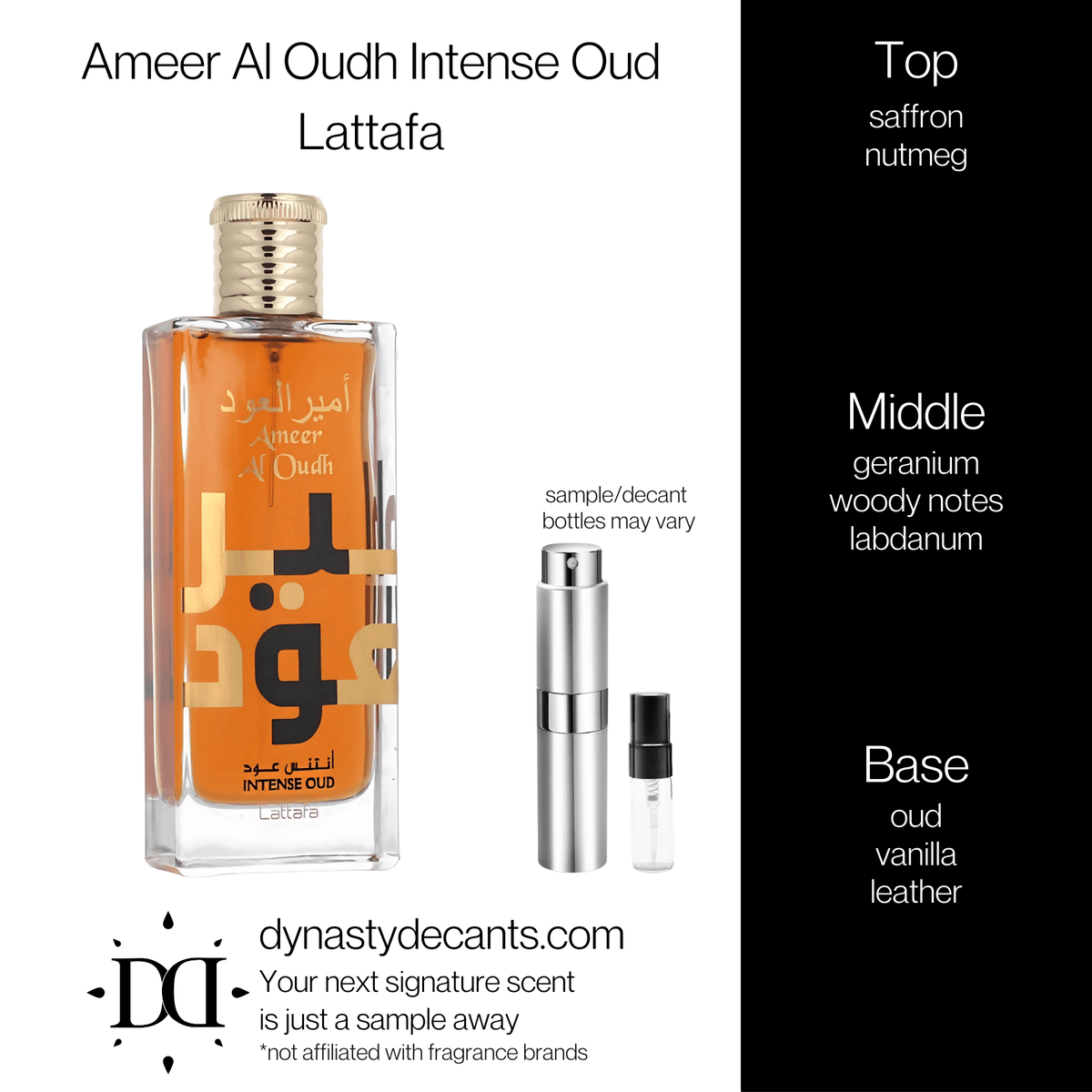 Fragrance sample bottle for Ameer Al Oudh Intense Oud by Lattafa