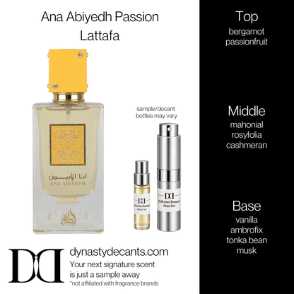 Fragrance sample bottle for Ana Abiyedh Passion by Lattafa
