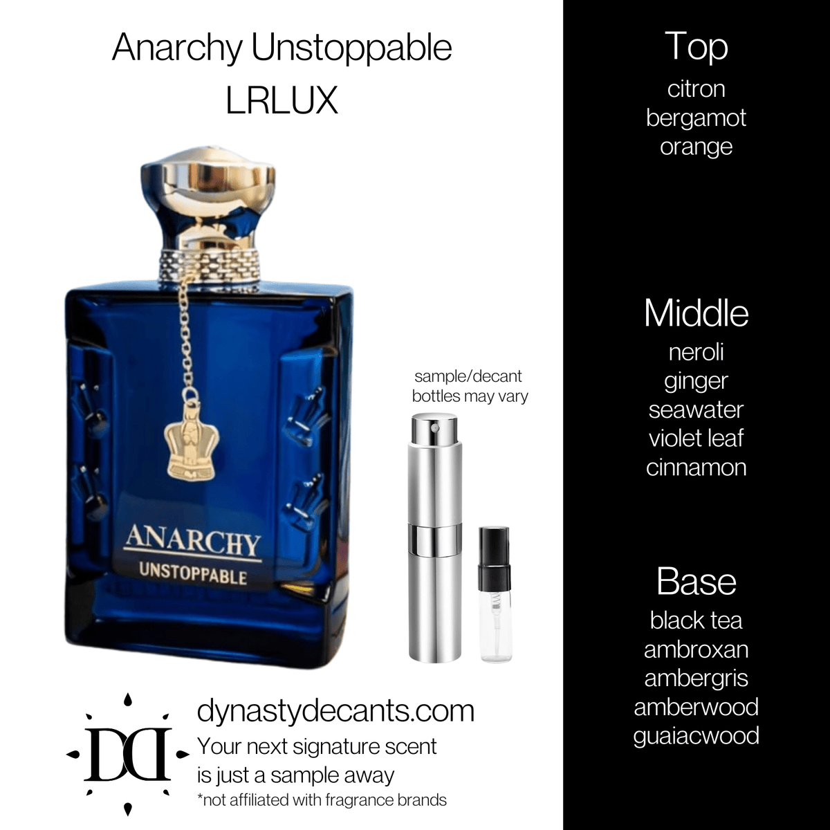 Fragrance sample bottle for Anarchy Unstoppable by LRLUX