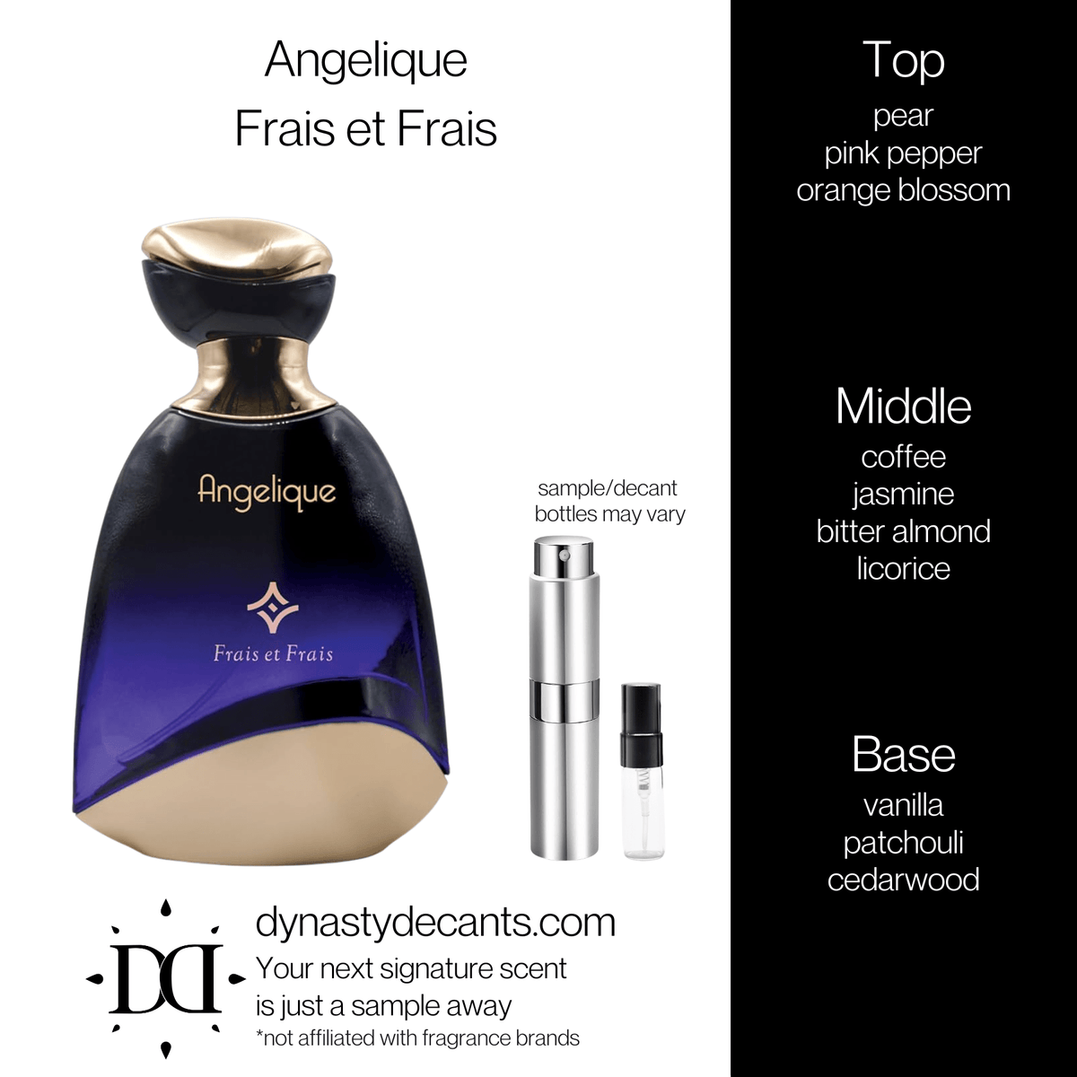 Fragrance sample bottle for Angelique by Frais et Frais