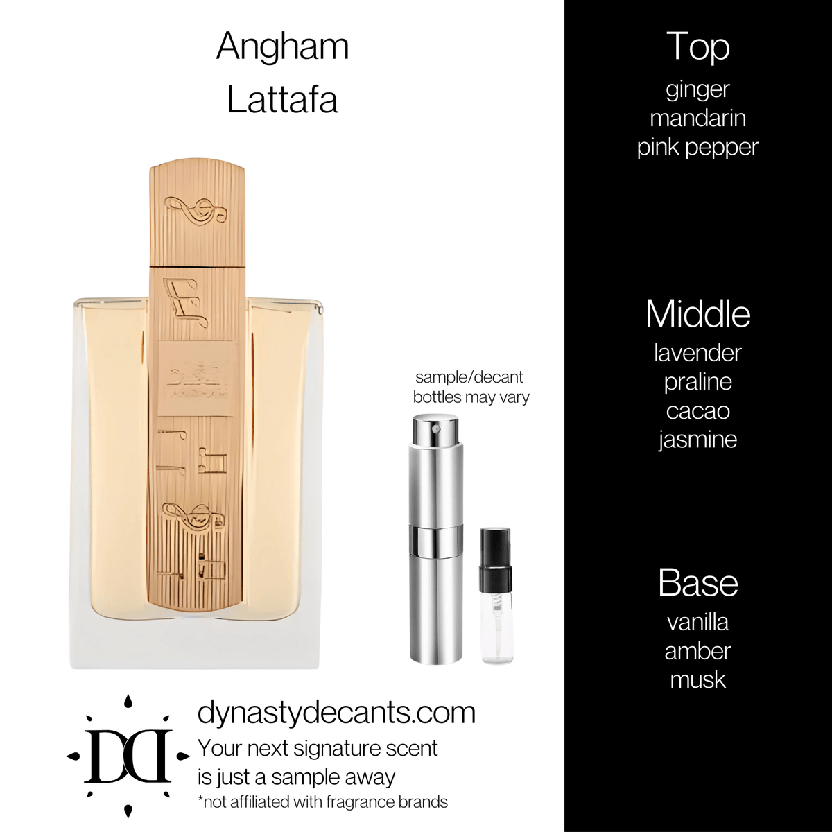 Fragrance sample bottle for Angham by Lattafa