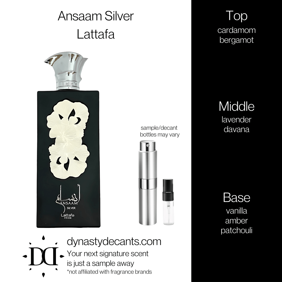 Fragrance sample bottle for Ansaam Silver by Lattafa
