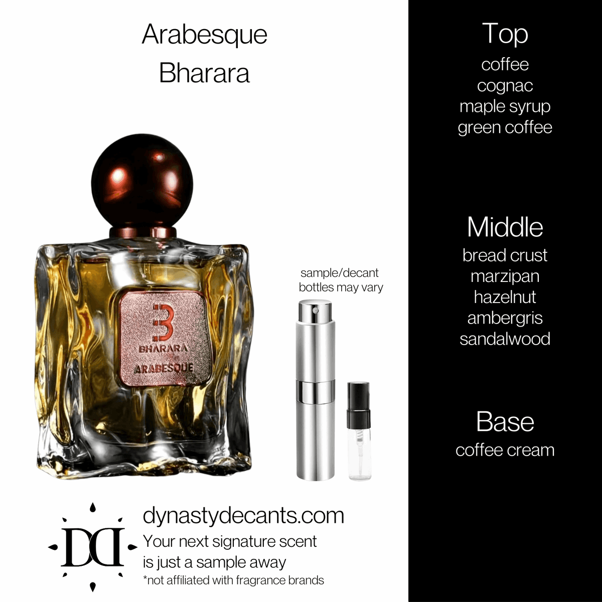 Fragrance sample bottle for Arabesque by Bharara