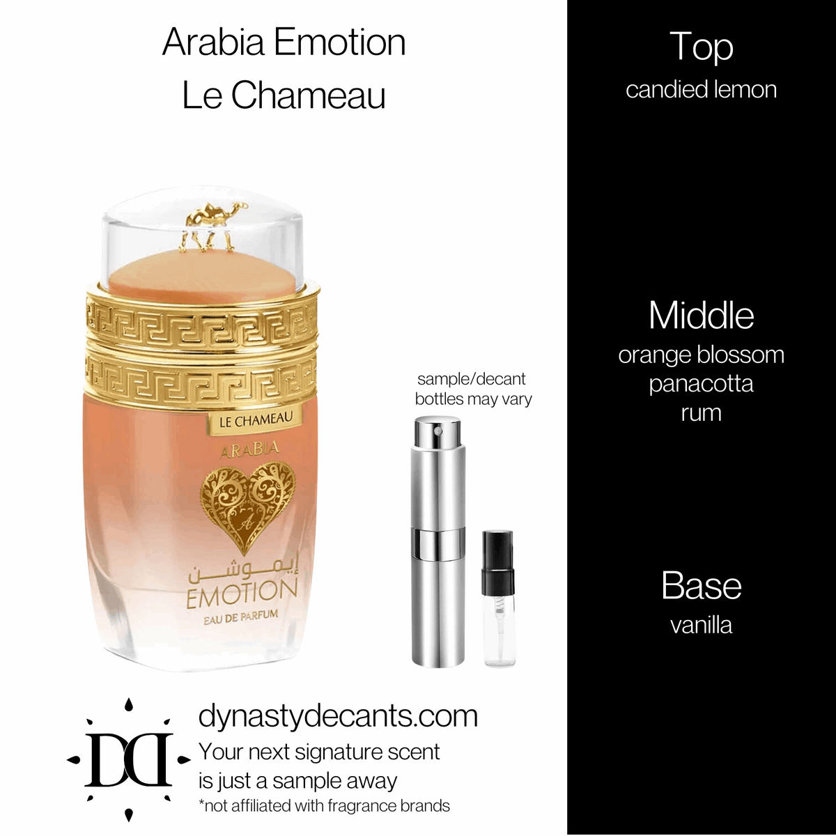 Fragrance sample bottle for Arabia Emotion by Le Chameau