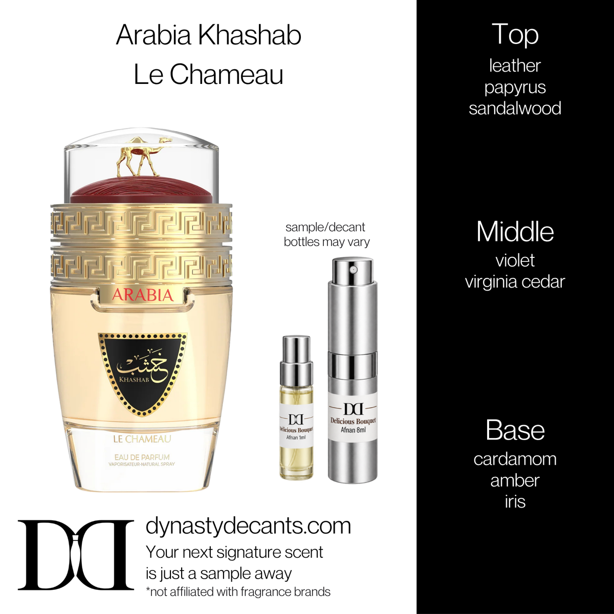 Fragrance sample bottle for Arabia Khashab by Le Chameau