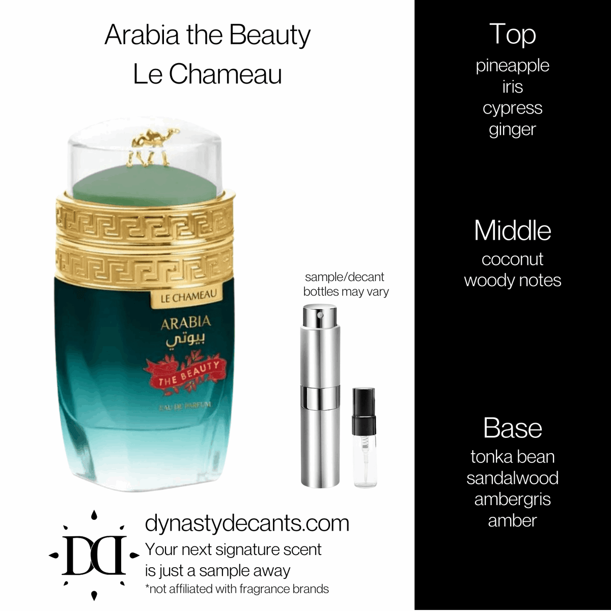 Fragrance sample bottle for Arabia the Beauty by Le Chameau