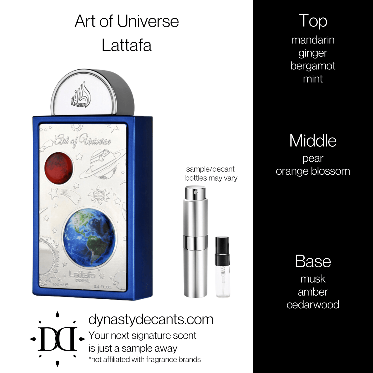 Fragrance sample bottle for Art of Universe by Lattafa