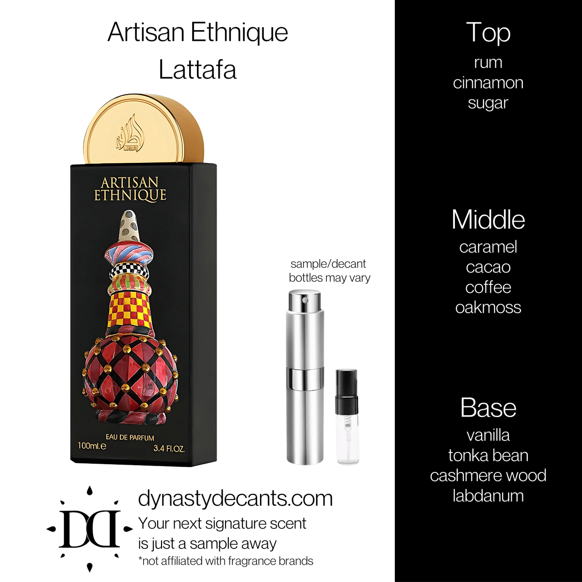 Fragrance sample bottle for Artisan Ethnique by Lattafa