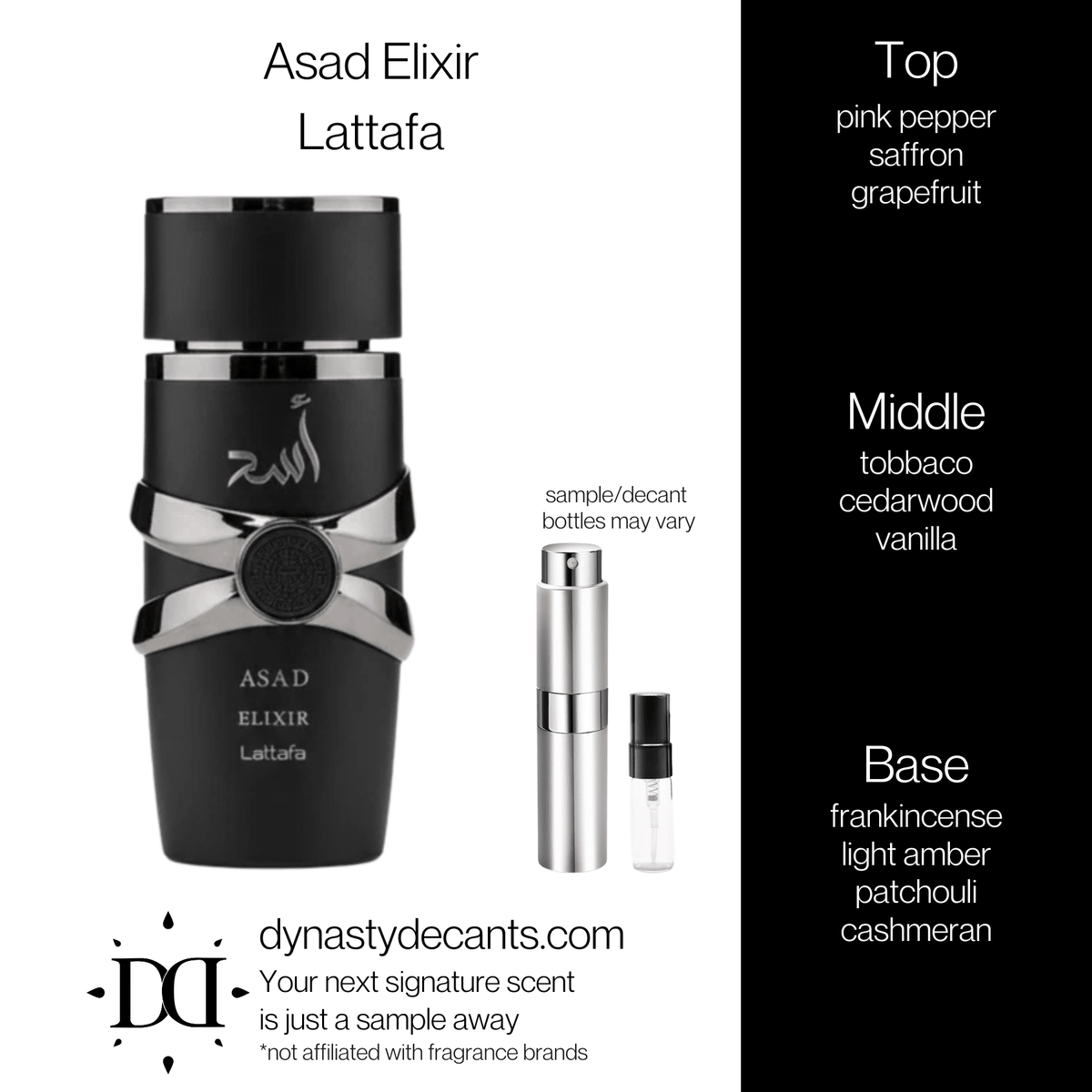 Fragrance sample bottle for Asad Elixir by Lattafa