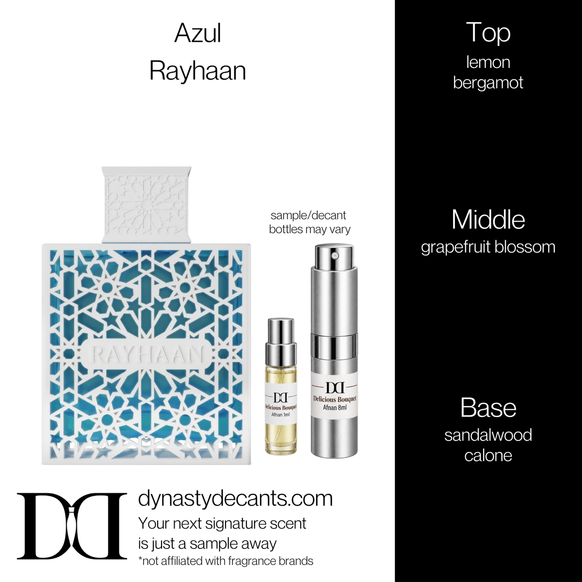 Fragrance sample bottle for Azul by Rayhaan