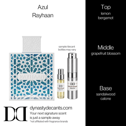 Fragrance sample bottle for Azul by Rayhaan