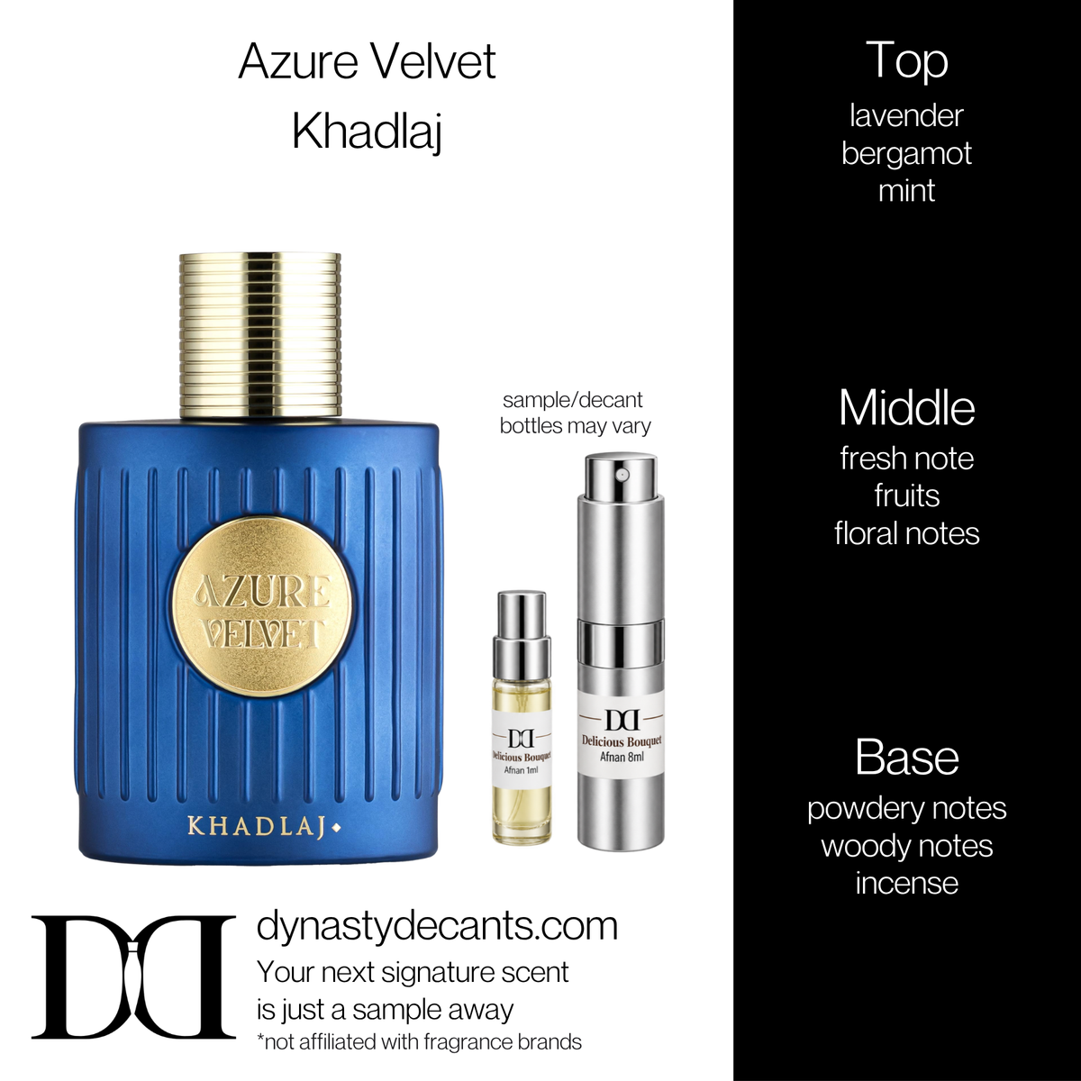 Fragrance sample bottle for Azure Velvet by Khadlaj