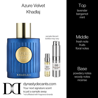 Fragrance sample bottle for Azure Velvet by Khadlaj