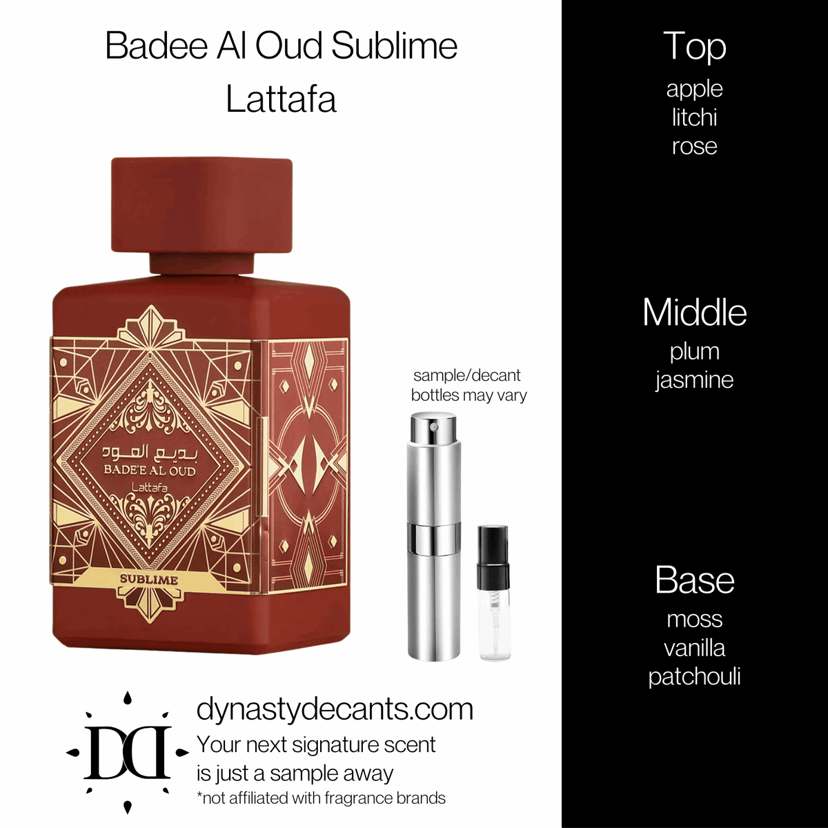 Fragrance sample bottle for Badee Al Oud Sublime by Lattafa