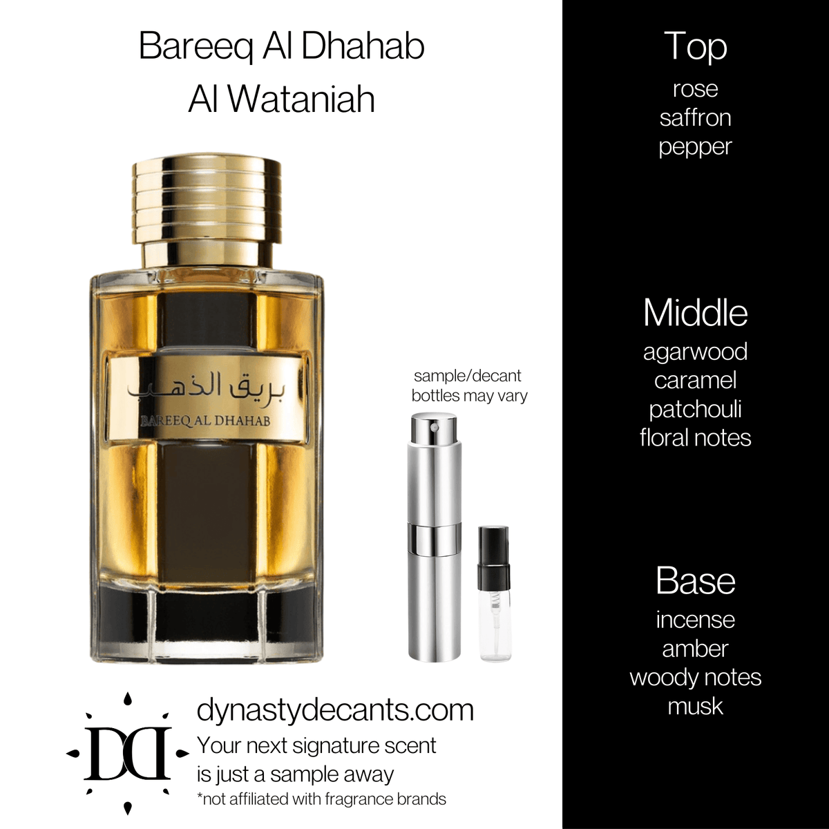 Fragrance sample bottle for Bareeq Al Dhahab by Al Wataniah