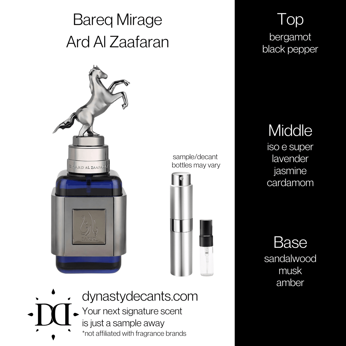 Fragrance sample bottle for Bareq Mirage by Ard Al Zaafaran