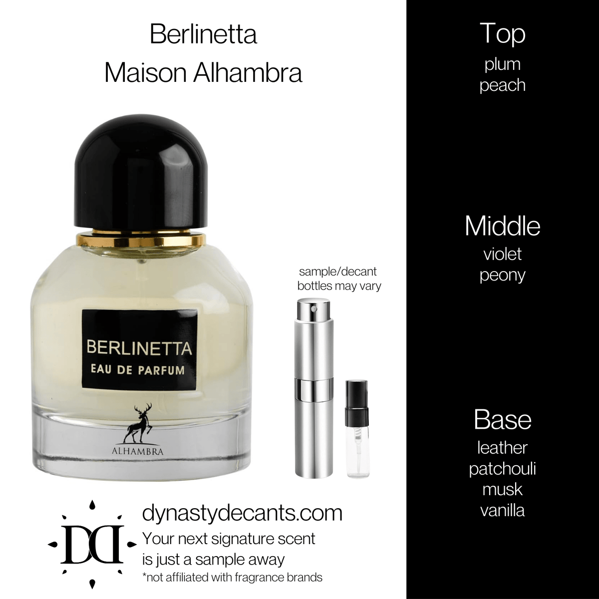 Fragrance sample bottle for Berlinetta by Maison Alhambra