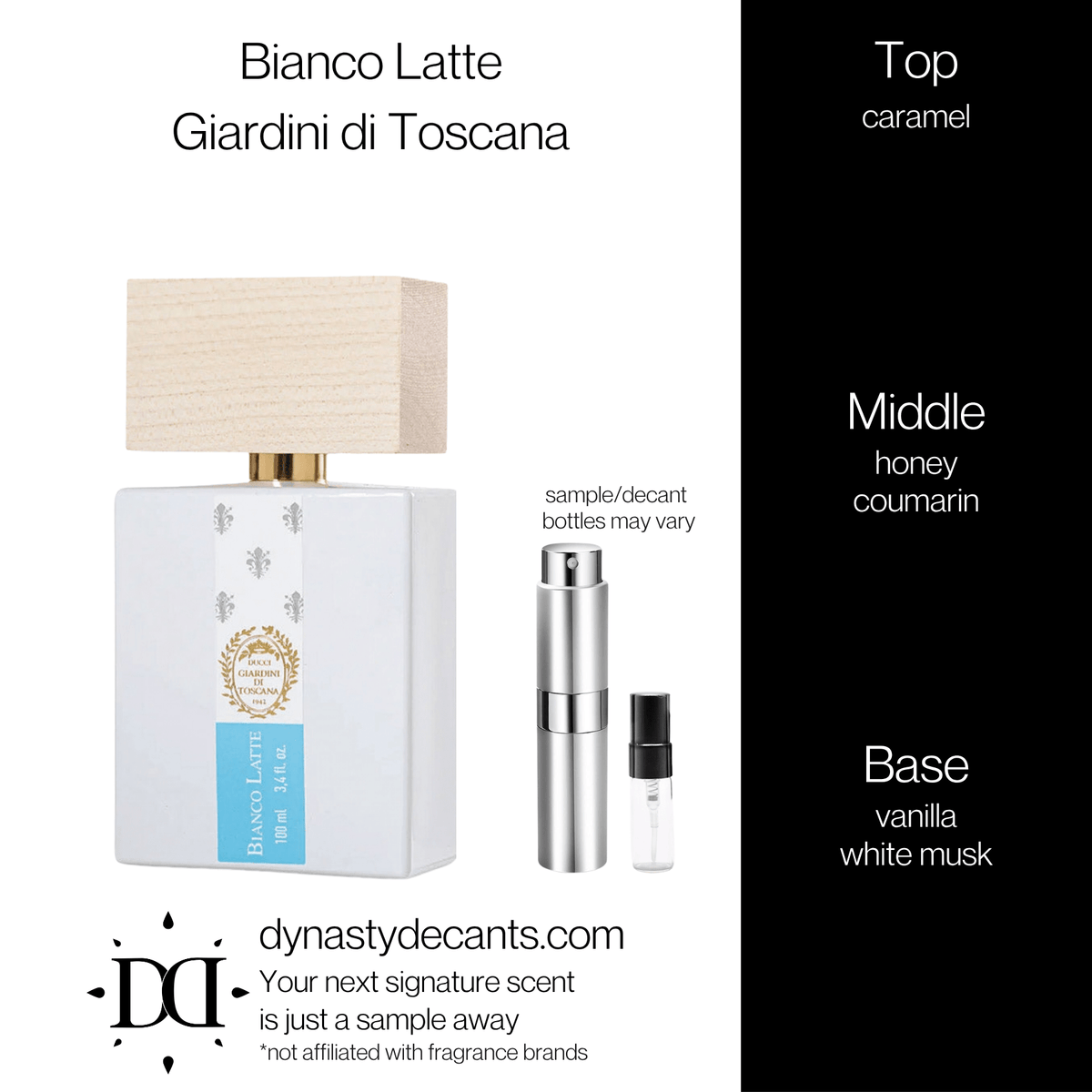 Fragrance sample bottle for Bianco Latte by Giardini di Toscana