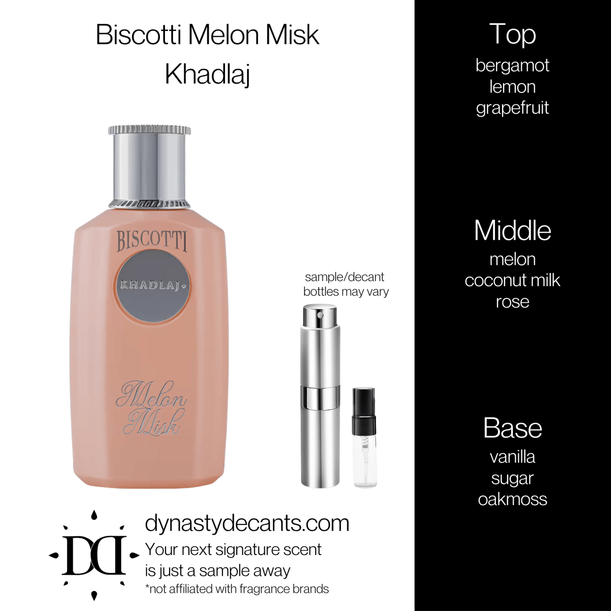 Fragrance sample bottle for Biscotti Melon Misk by Khadlaj
