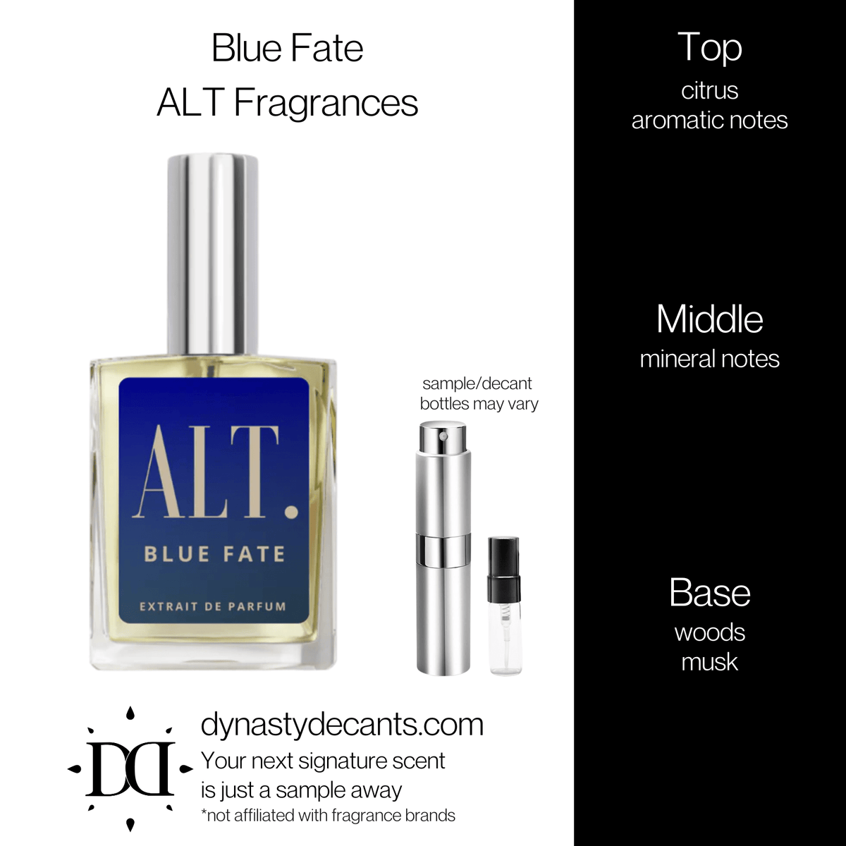 Fragrance sample bottle for Blue Fate by ALT Fragrances