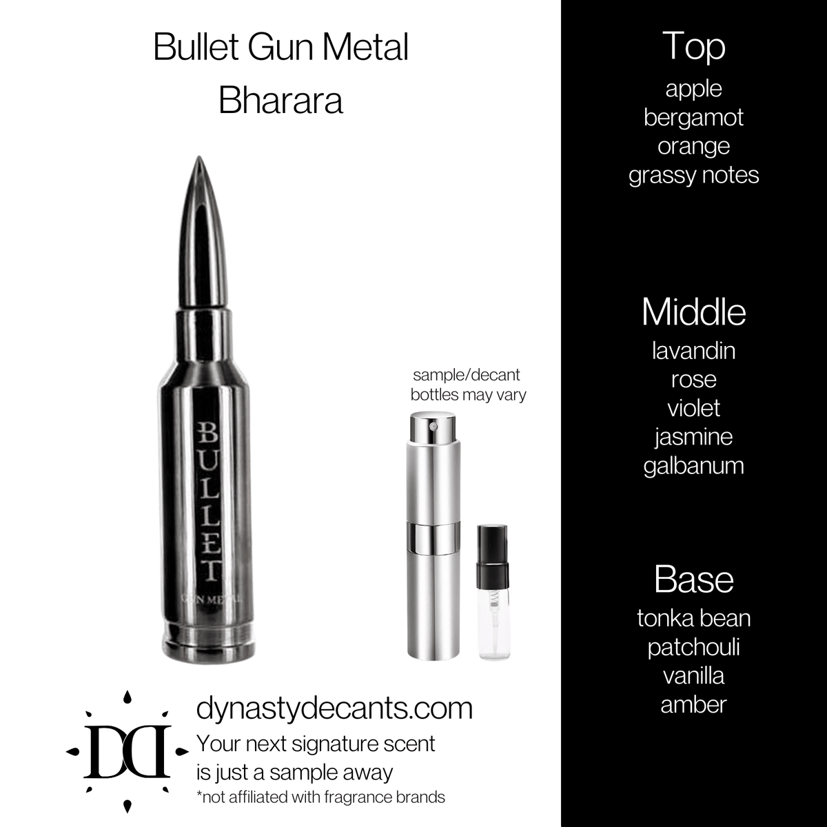 Fragrance sample bottle for Bullet Gun Metal by Bharara