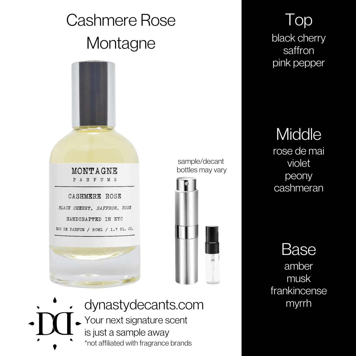 Fragrance sample bottle for Cashmere Rose by Montagne