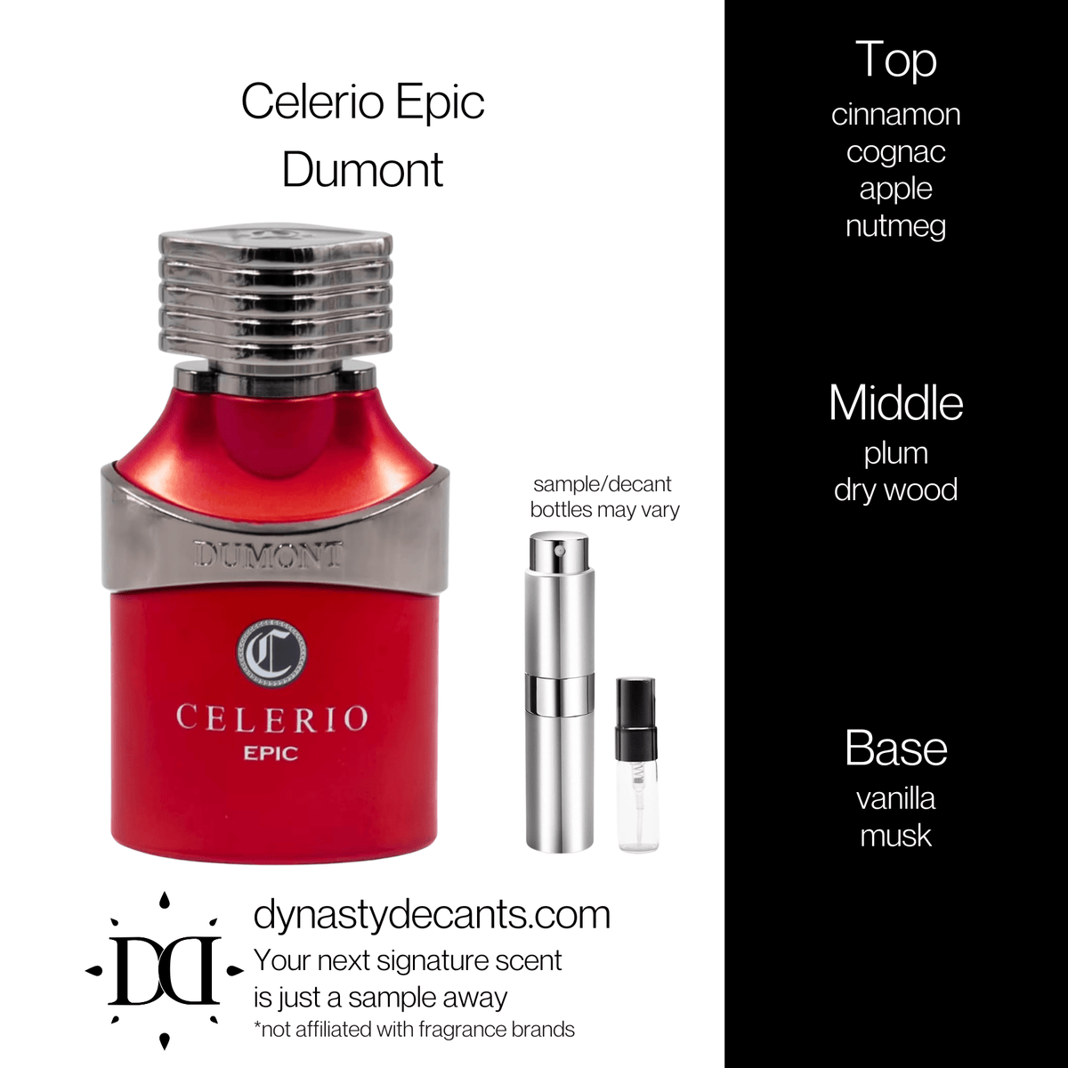 Fragrance sample bottle for Celerio Epic by Dumont