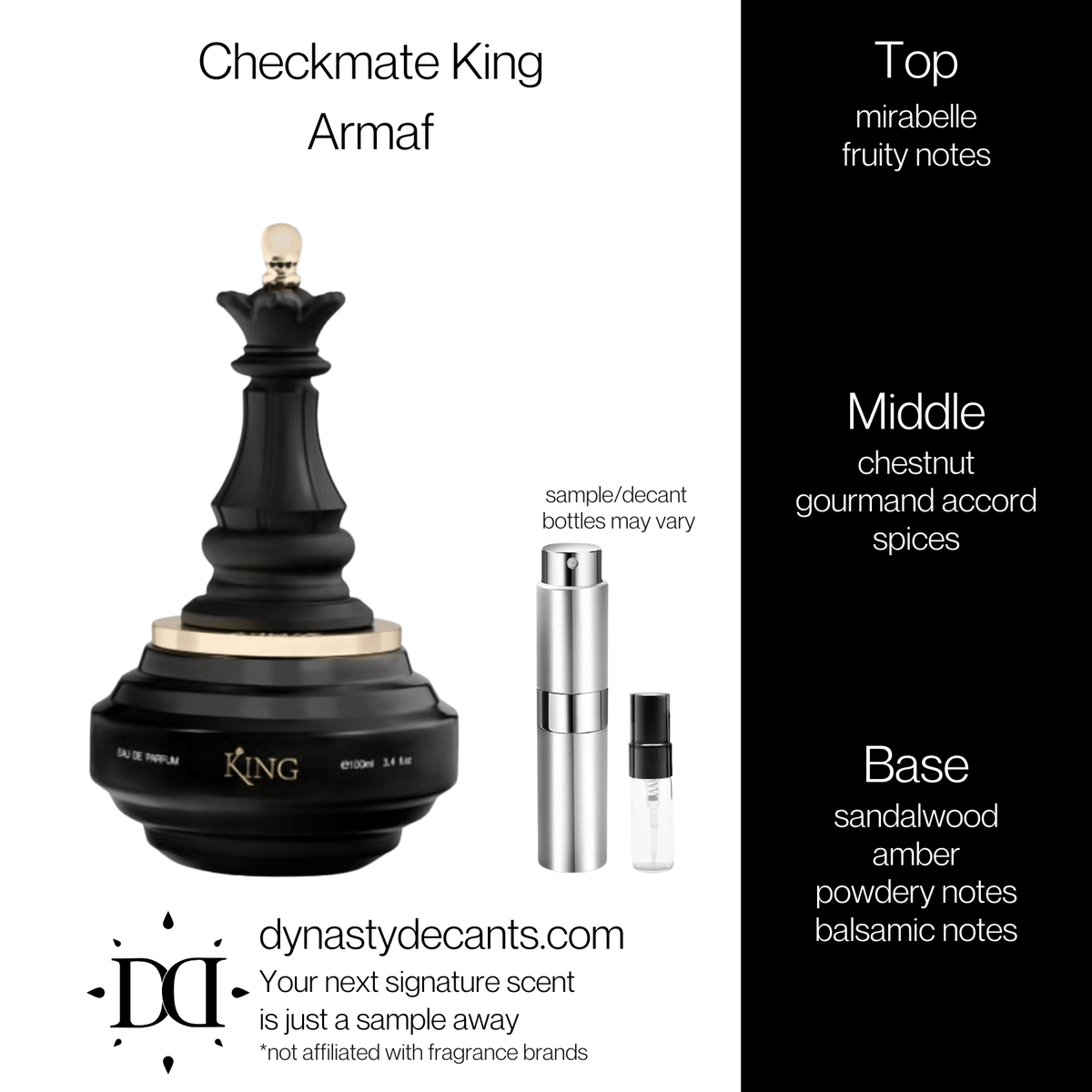 Fragrance sample bottle for Checkmate King by Armaf