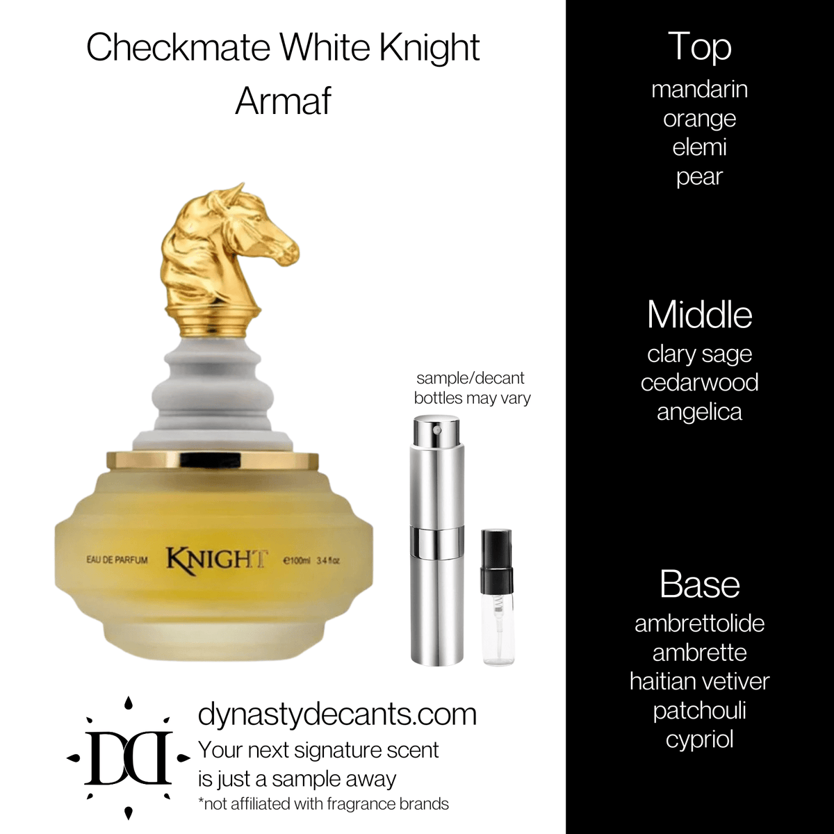 Fragrance sample bottle for Checkmate White Knight by Armaf